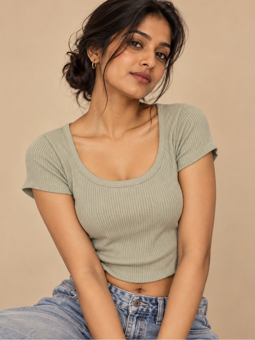 Arizona Jean Co Sage Green Ribbed Crop Top XS